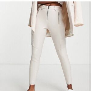 Topshop faux leather skinny fit biker pants in off white